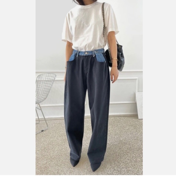 ★NWT The Frankie Shop HAYLA CONTRAST DENIM PANTS - BLACK/BLUE XS/S★